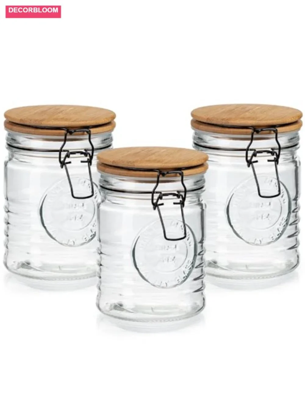 Set of 3 Glass Storage Jars with Airtight Lids - 23 oz